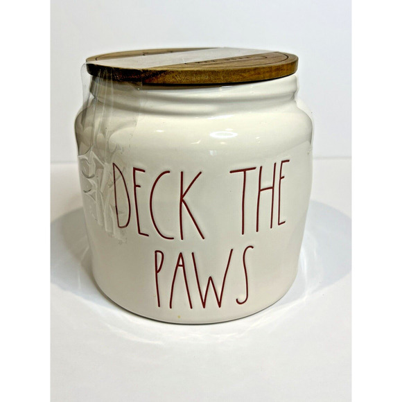 Rae Dunn‎ Ceramic Christmas Deck The Paws Pet Treat Holder - Picture 1 of 3